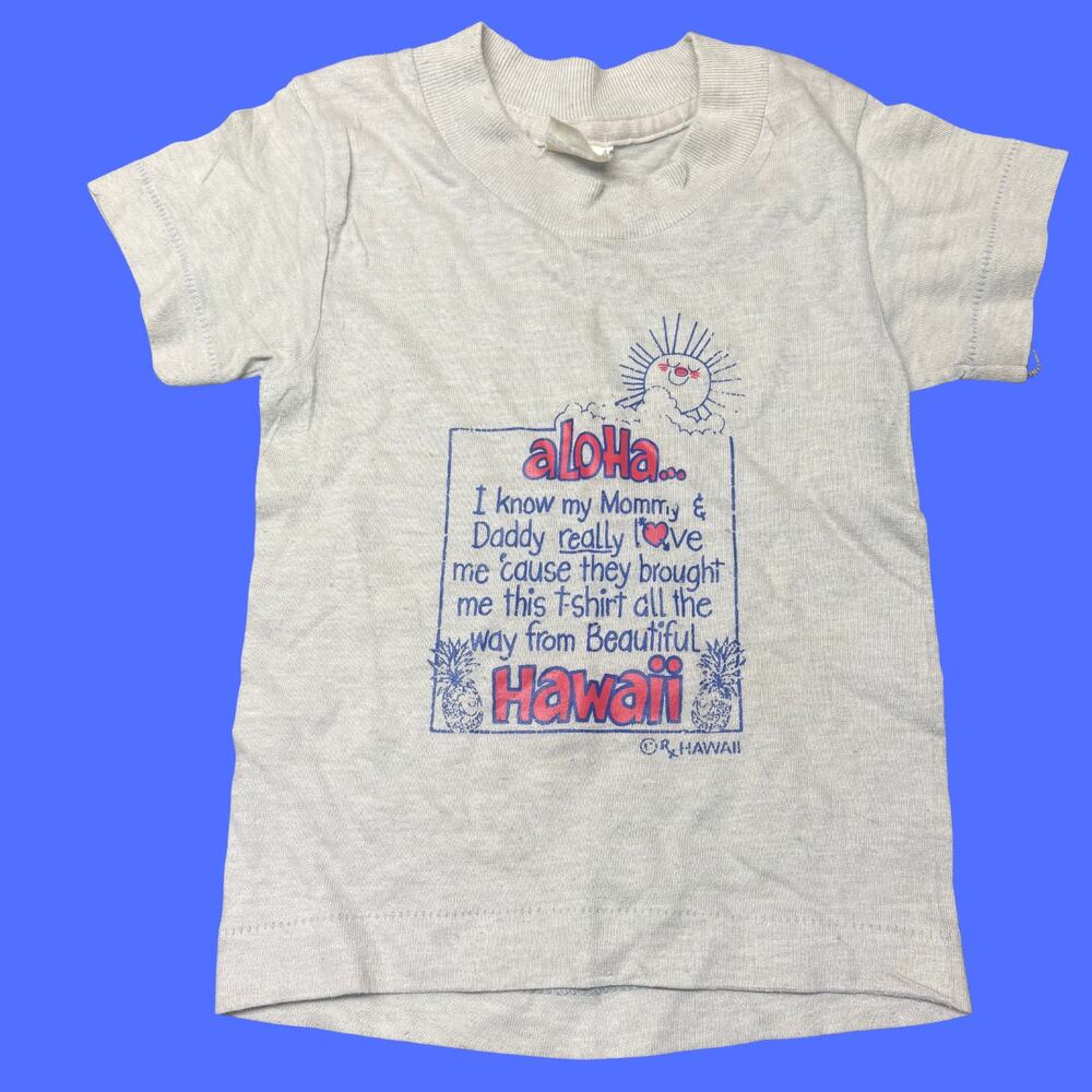 Vintage Hawaii T-Shirt Toddler 2T Light Gray Graphic Short Sleeve Devknit Aloha